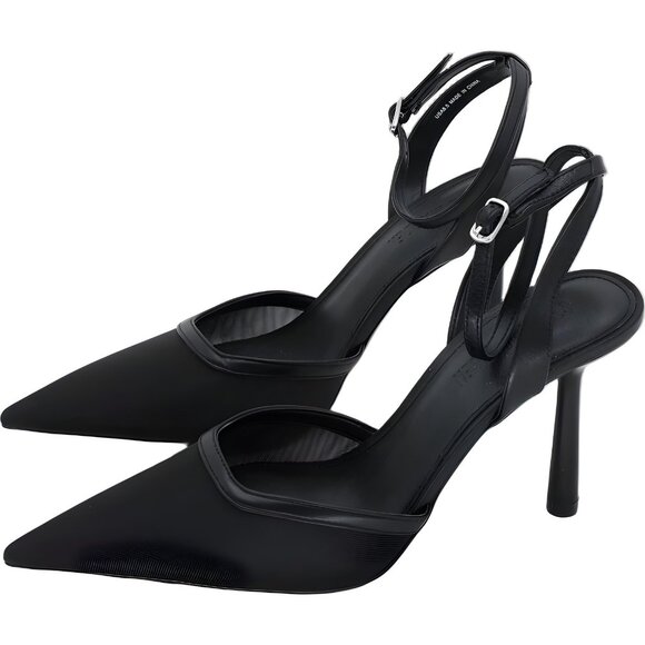 Steve Madden Alliance-M Black Mesh Slingback Pointed Toe Heels Women's US 8.5M - Picture 2 of 6